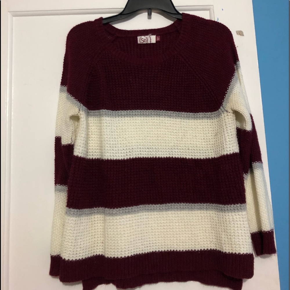 Maroon/White Striped Sweater